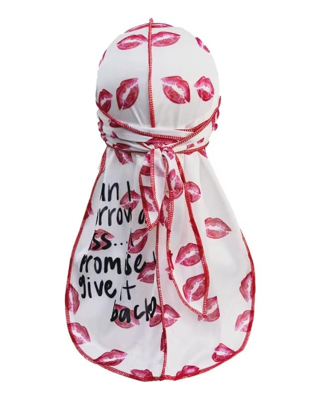 Silky Designer Durag with Kiss Pattern - 1pc