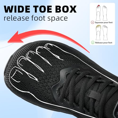 Slow Man Wide Toe Box Running Shoes for Men - All Black 8 Wide Cushioned Non Slip Sneakers
