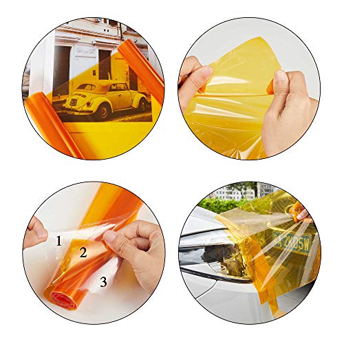 TOMALL 78.7'' x 12'' Orange Vinyl Film for Car Headlights Taillights Fog Lights - Self-Adhesive Decal