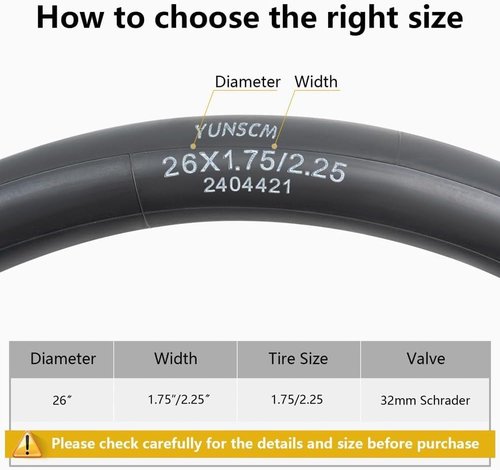 Heavy Duty 26" Bike Tubes by [Brand Name] - 2-Pack AV Schrader Valve for 26x1.75 to 26x2.25 Tires