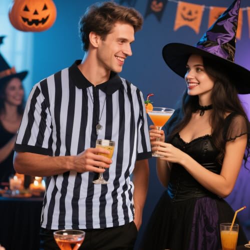 3X-Large Referee Shirt for Men and Women - Stripe Umpire Jersey with Hat, Penalty Flag & Whistle