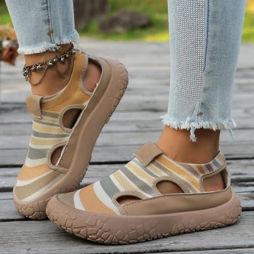 Chunky Platform Sneakers for Women - Khaki Wedge Walking Shoes
