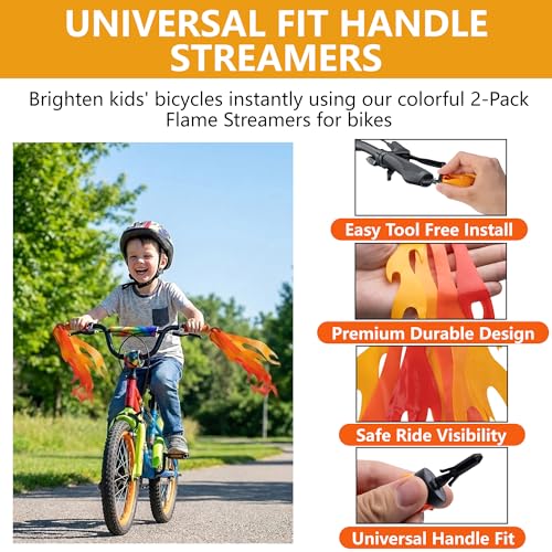 Flame Bicycle Streamers - 10 Inch Red & Orange Tassels, 2 Pcs