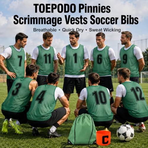 12-Pack Soccer Pinnies Scrimmage Vests with Drawstring Bag & Armband