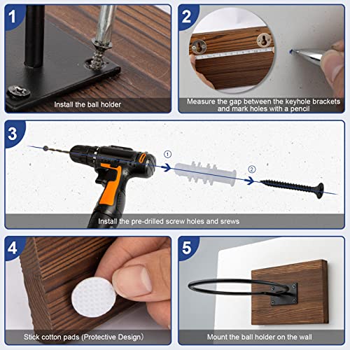 Wall-Mounted Ball Holder for Basketball, Football, Soccer, Volleyball