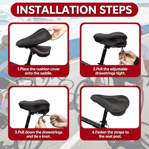 RIXOW Bike Seat Cushion - Narrow Black Memory Foam Saddle Pad, Universal Fit