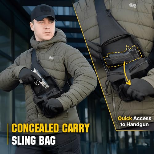 EDC Tactical Sling Bag for Men & Women - Concealed Carry Chest Pack - Black Loop Panel