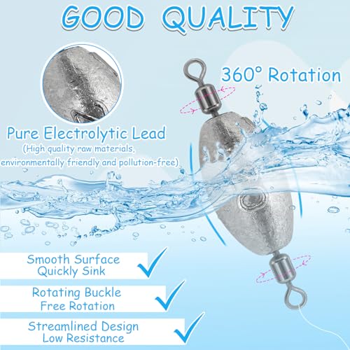 Inline Egg Sinkers for Trolling - 1/4oz, 20pcs Fishing Weights