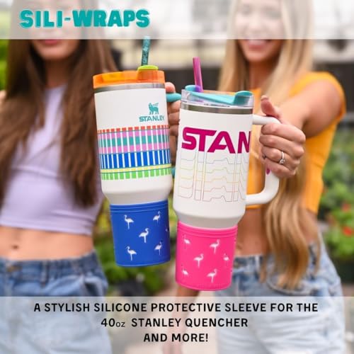 Flamingo Silicone Bottle Sleeve - Insulated, 40oz, Pink, Aqua