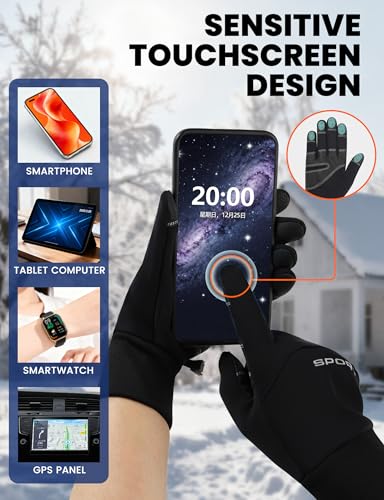 Winter Cycling Gloves for Men - Waterproof Touch Screen - Black / Medium