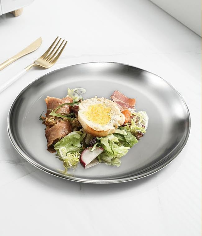 Skiennix 304 Stainless Steel Western Food Plate - Durable BBQ & Dessert Buffet Plate | Silver Finish