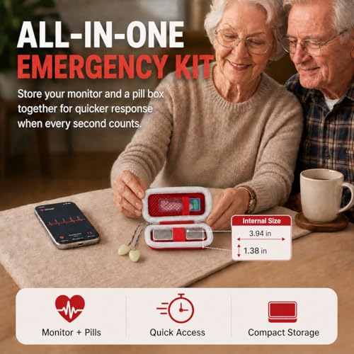 EKG Monitor Case for KardiaMobile 1-Lead, 6L, 6L Max - Red + Pill Box