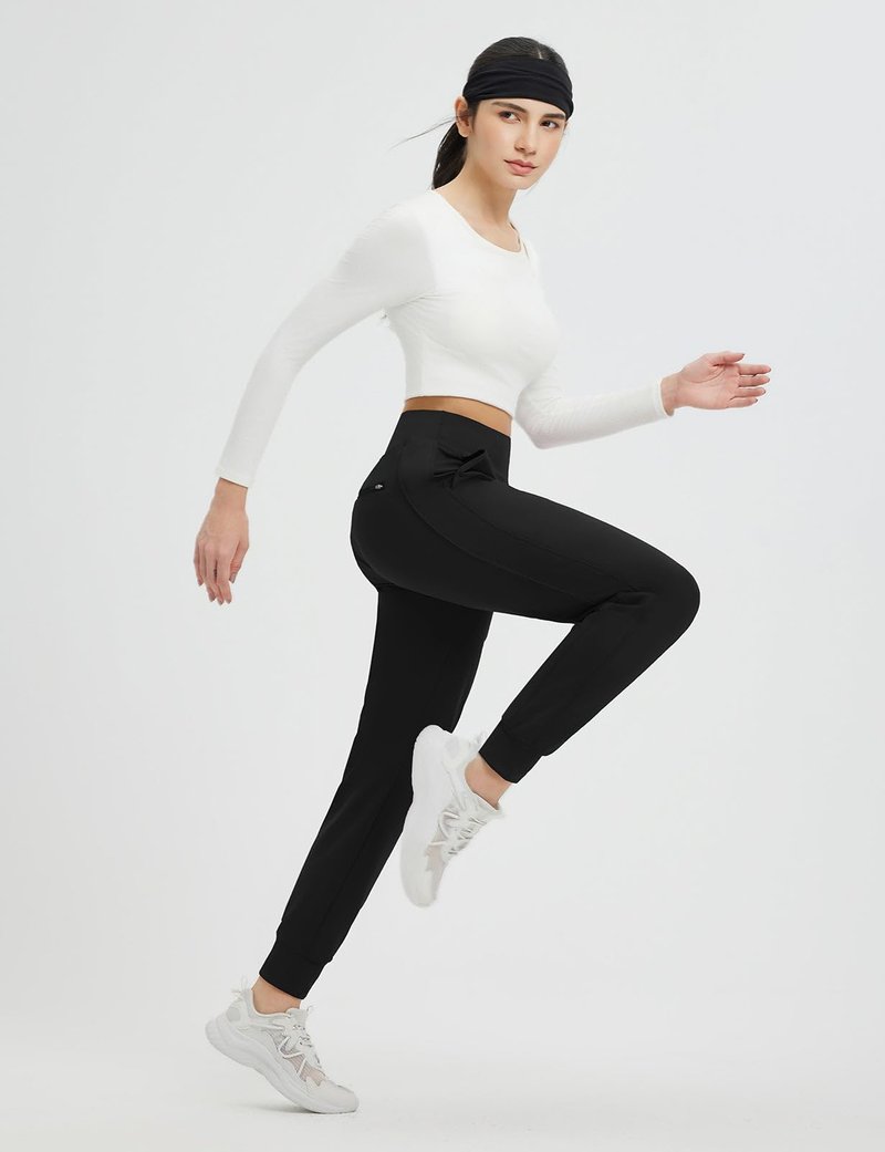 baleaf Women's Fleece Lined Joggers Pants Winter Warm Water Resistant High Waisted Thermal Running Hiking Pants with Pockets Black L