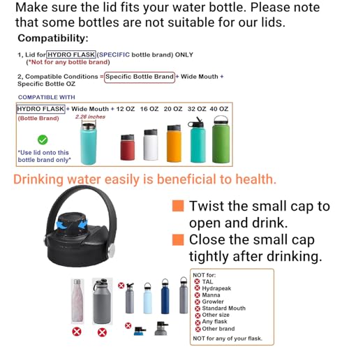 Spout Lid for Hydro Flask Wide Mouth Water Bottle - Black