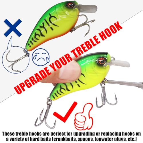 LURELINK 24-Pack 5X Extra Strong Treble Hooks for Saltwater & Freshwater Fishing Size 2