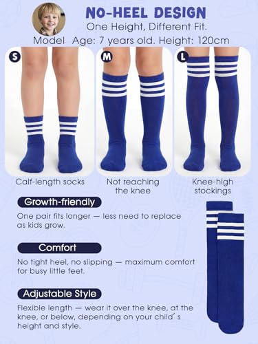 Kids Knee High Soccer Socks - Long Tube Athletic Socks - Blue & White 3-6Y