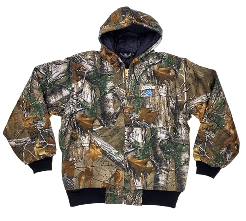 Camo Hooded Jacket - NFL Cotton Canvas - Detroit Lions - X-Large