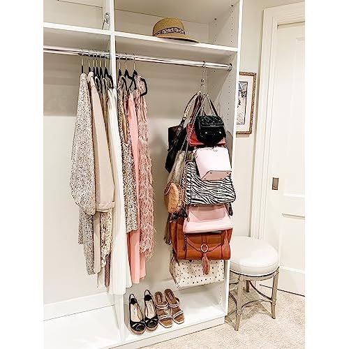 Over Door and Closet Purse Hanger Organizer- 12++ Max Purse Storage, Bag Holder Rotates 360, Quality Heavy Duty Chrome Holds 50lbs; Purses, Handbags, Totes, Crossbody, Backpacks, Fanny, Belt Bags