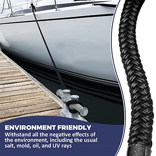 ACY Marine Double Braided Nylon Dock Line 1/2-Inch x 15 Feet Black - Reinforced Boat Rope for Mooring
