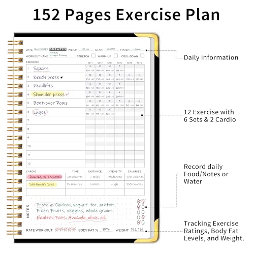 Fitness Workout Journal & Log Book - A5 Size, Black