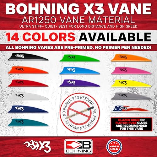 Bohning X3 Vane 3 Inch Neon Green Arrow Vanes for Hunting & 3D Archery – Pack of 36