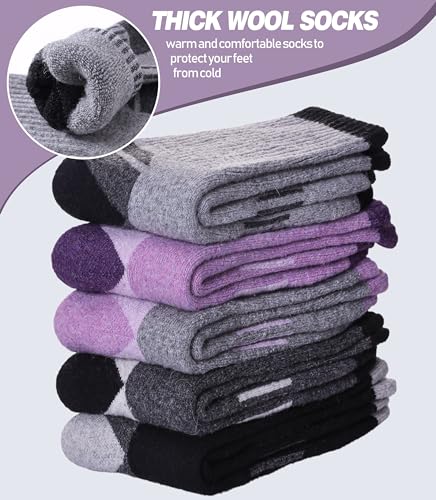 Merino Wool Hiking Socks - Thermal Warm Crew - Medium Color Mix A - 5 Pairs