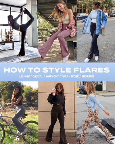 Sundwudu Black Flare Yoga Pants for Women-High Waist Leggings Workout