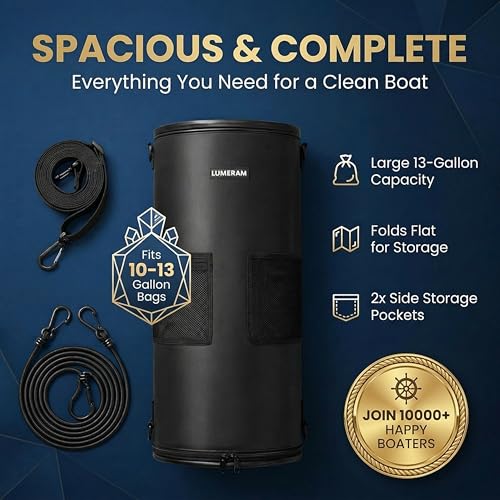 LUMERAM Boat Trash Can with Side Pockets & Leak-Resistant Bag - Water-Resistant, Odor-Free, Easy Install