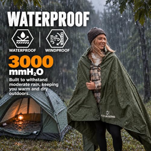 AlphaBeing Olive Waterproof Merino Wool Outdoor Blanket, 79 x 59 in, Extra Thick & Windproof
