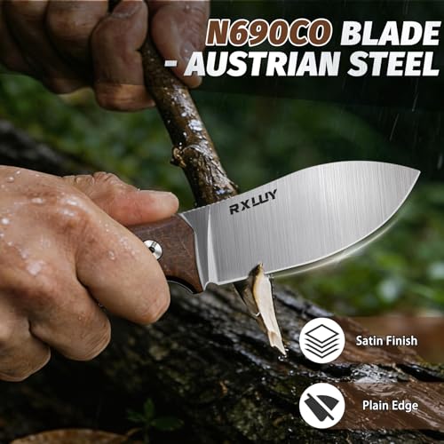 RXLUY Brown Fixed Blade Knife with Kydex Sheath, 2.95" N690Co Steel, Ergonomic Handle