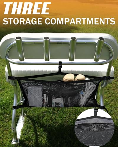 PLOZANO 32 Inch Boat Storage Bag with 3 Divisions, Adjustable Mesh Organizer for Tackle & Life Jackets