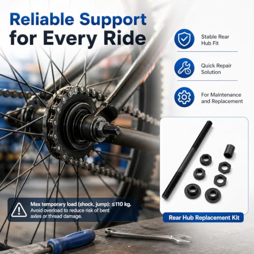 190MM Bicycle Rear Hub Axle Kit - 3/8 Inch Black, Durable Design
