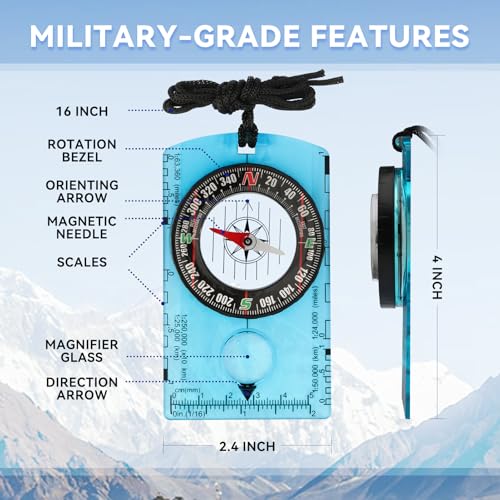Military Precision Navigation Compass for Hiking and Camping - Blue
