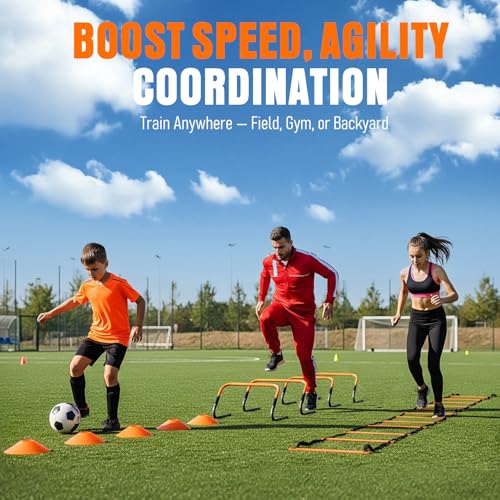 Agility Ladder Training Kit - 20ft Speed Ladder, Hurdles, Parachute & Cones