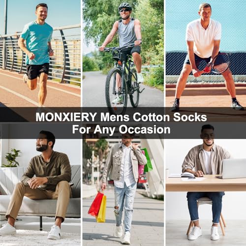 Monxiery Mens Cotton Cushioned Ankle Socks, Athletic Performance