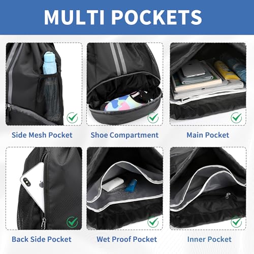 Large Capacity Drawstring Backpack with Shoe Compartment - Water-Resistant Gym Bag