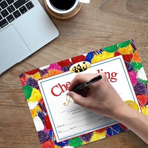 Cheerleading Award Certificates - Customizable 30 Pack with Pom-Pom Design