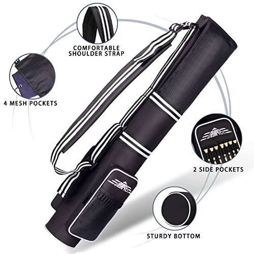 Portable Golf Sunday Bag - Carry 3-9 Clubs, 6 Pockets, Adjustable Sling Strap - Black