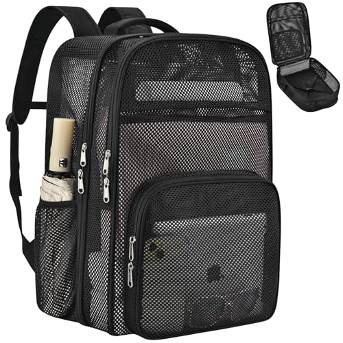 Heavy Duty Mesh Backpack 39L Large Black Travel Bag for Men & Women