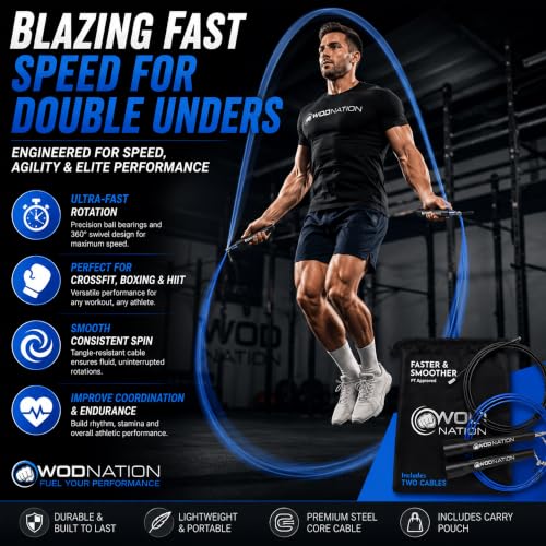 Adjustable Speed Jump Rope - Durable Fitness Skipping Rope for Men, Women & Children - Black