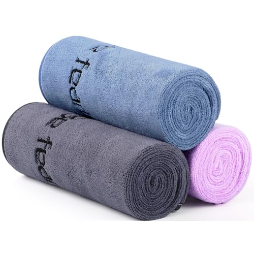 Microfiber Gym Towels - 15x31 Inch Quick-Drying - 3 Pack (Grey, Blue, Purple)