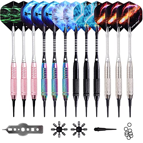 WIN.MAX Darts Soft Tips 12 Pcs for Electronic Dart Boards Pink Silver Rainbow Variants