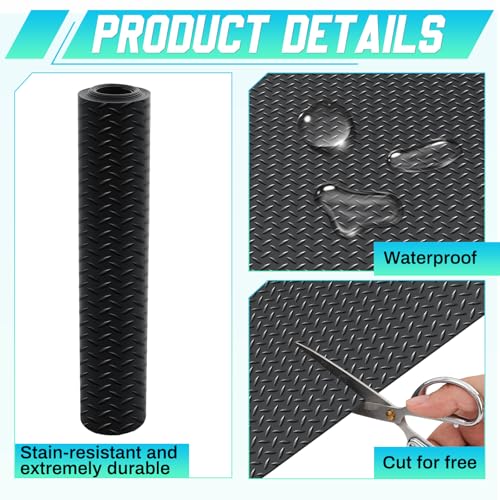 Breling 16 in x 10 ft Rubber Diamond Plate Rolls Garage Floor Mat for Under Car, Heavy Duty Flooring Rug for Trailers Garage, PVC Water/Stain Outside Stall Resistant Parking Rv Tool