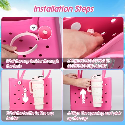 Cup Holder for Beach Totes - Fits 30oz & 40oz Tumblers - Pink