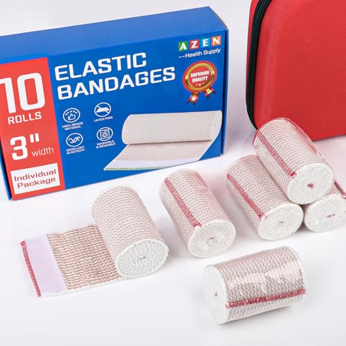 10 Pack 3 Inch Elastic Bandage Wrap - Latex-Free Compression Bandages