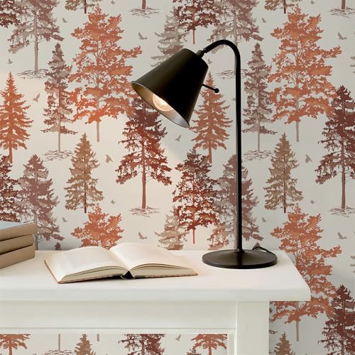 Timeet Red-Brown Forest Wallpaper Peel and Stick Contact Paper Self-Adhesive Removable Tree Wall Paper for Bedroom Living Room Cabinet Wall Decoration 17.3"x78.7"