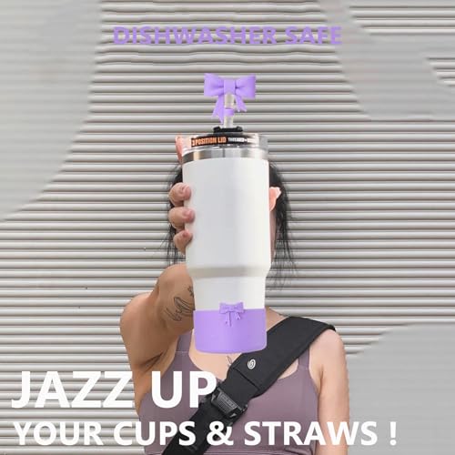 Silicone Tumbler Accessory Set with Bow Straw Cover & Boot - Purple