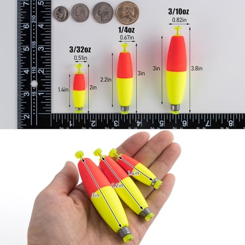 Weighted Fishing Floats - EVA Foam Snap-On Design, Red - 5 Pack, 1.4"