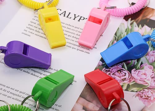 Loud Plastic Sport Whistle Set with Stretchable Wrist Keychains - 6 Colors
