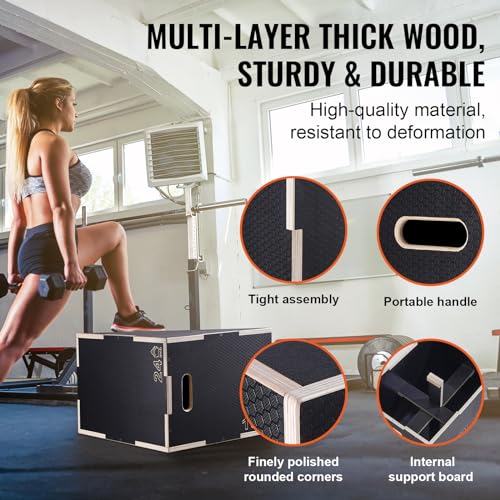 Plyometric Jump Box - 3 Adjustable Heights, 24"x20"x16"